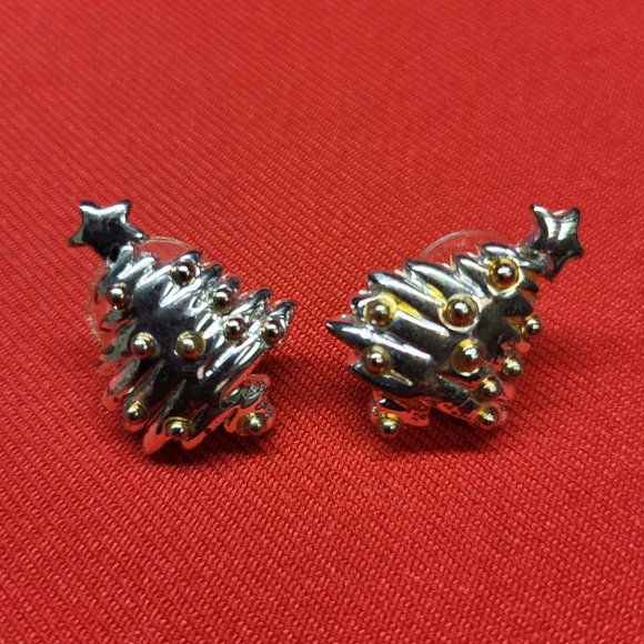 Gold and Silver Christmas Tree Earrings - Picture 9 of 12